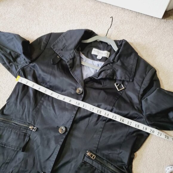 Andrew Marc New York Spring Black Moto Classic Preppy Zip Trench Jacket L - Picture 4 of 6